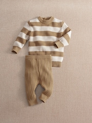 Mamas & Papas Brown Stripe Knitted Jumper & Leggings Set - Image 5 of 7