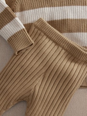 Mamas & Papas Brown Stripe Knitted Jumper & Leggings Set - Image 7 of 7