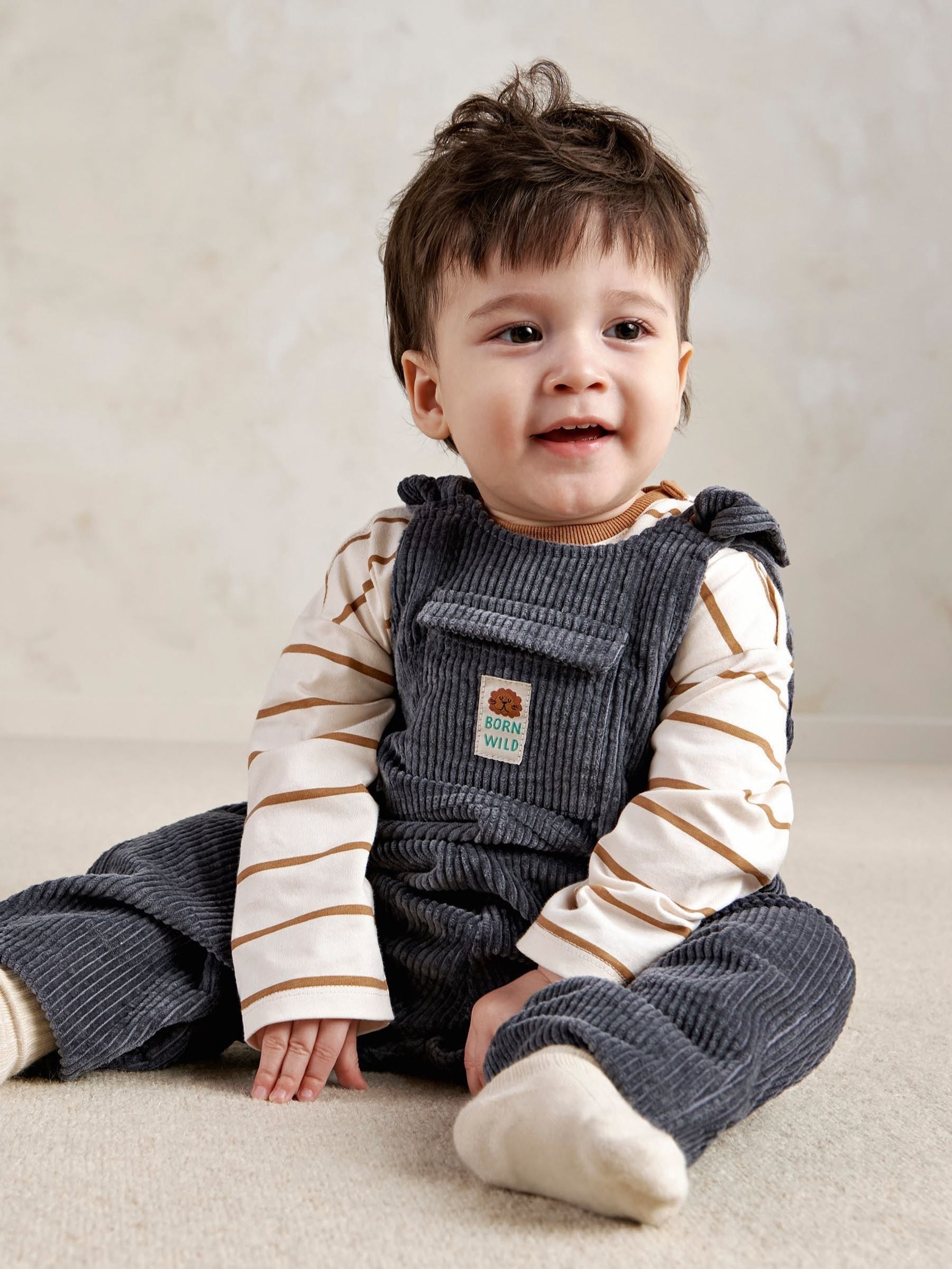 Mamas & Papas - Boys - Cord Dungarees and Long Sleeve Top Set - Blue - 3-6 Months - Image 3