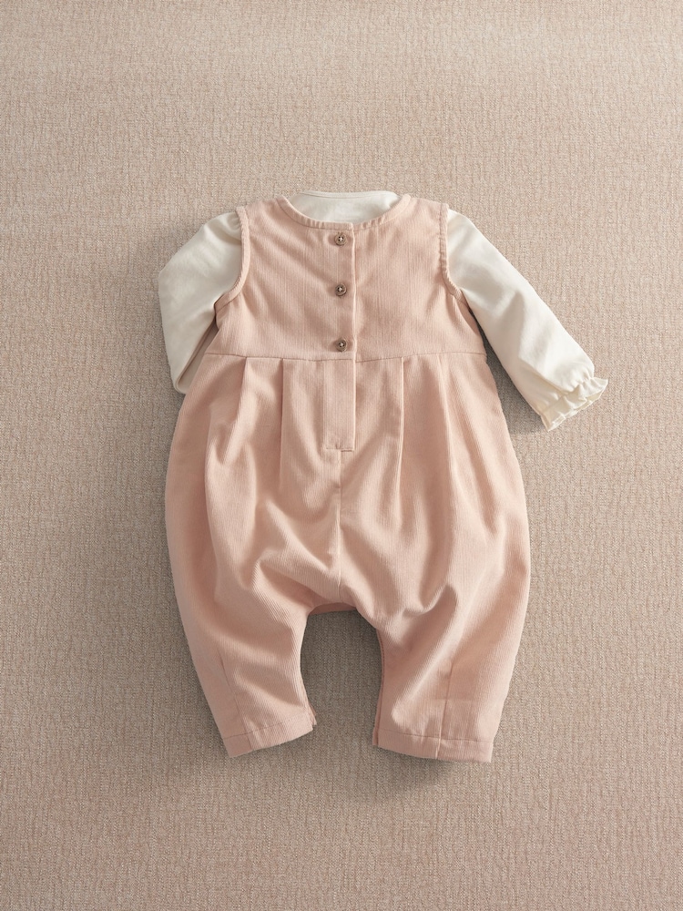 Mamas & Papas Pink Cord Embroidered Romper Set 2 Piece - Image 2 of 4