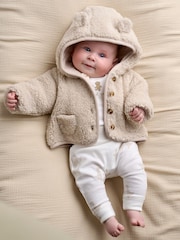 Mamas & Papas Brown Hooded Borg Jacket - Image 1 of 7