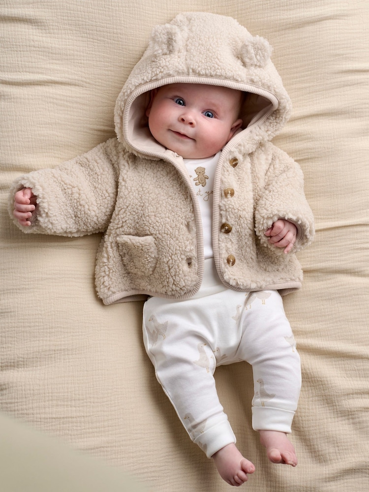 Mamas & Papas Brown Hooded Borg Jacket - Image 1 of 7