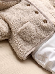 Mamas & Papas Brown Hooded Borg Jacket - Image 3 of 7