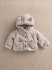 Mamas & Papas Brown Hooded Borg Jacket - Image 4 of 7