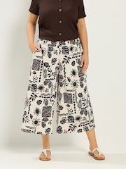 Yours Curve Natural Sun Print Crinkle Culottes - Image 1 of 5