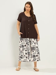 Yours Curve Natural Sun Print Crinkle Culottes - Image 2 of 5