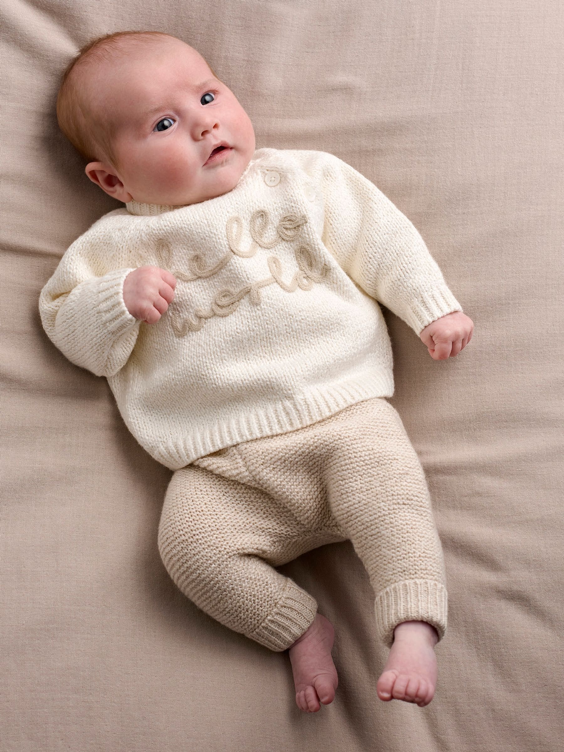 Mamas & Papas Baby Unisex 2 Piece Hello World Knitted Jumper & Leggings - Beige - Image 3