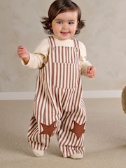 Mamas & Papas Stripe Dungarees with Star Knee Patches & Long Sleeve Top Set - სურათი 1 7-დან