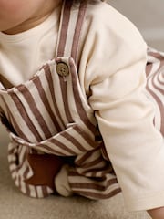 Mamas & Papas Stripe Dungarees with Star Knee Patches & Long Sleeve Top Set - სურათი 2 7-დან