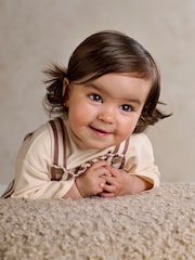 Mamas & Papas Stripe Dungarees with Star Knee Patches & Long Sleeve Top Set - სურათი 4 7-დან