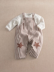 Mamas & Papas Stripe Dungarees with Star Knee Patches & Long Sleeve Top Set - სურათი 5 7-დან
