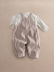 Mamas & Papas Stripe Dungarees with Star Knee Patches & Long Sleeve Top Set - სურათი 6 7-დან