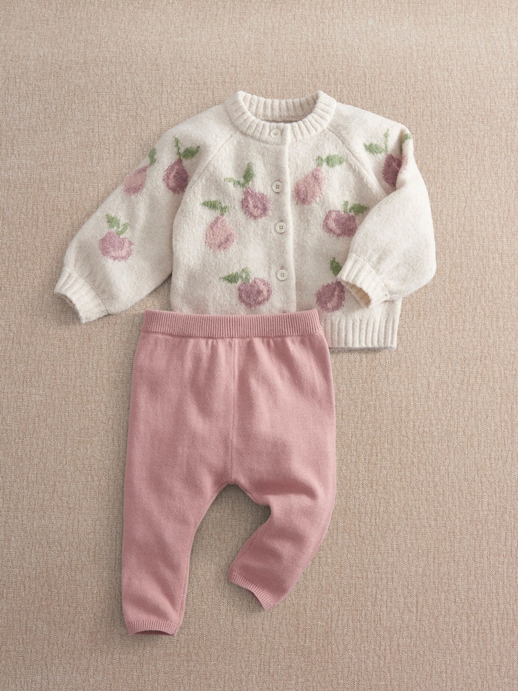 Mamas & Papas Pink Knit Cardi & Leggings Set 2 Piece - Image 1 of 2