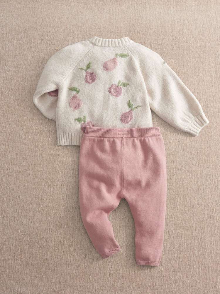 Mamas & Papas Pink Knit Cardi & Leggings Set 2 Piece - Image 2 of 2