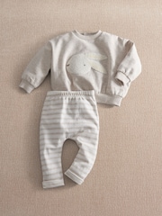 Mamas & Papas Grey Bunny Sweatshirt & Stripe Leggings Set - Image 1 of 3
