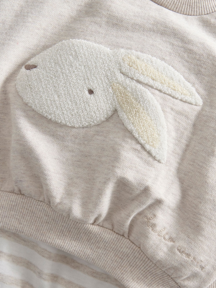 Mamas & Papas Grey Bunny Sweatshirt & Stripe Leggings Set - Image 2 of 3 Mamas & Papas Grey Bunny Sweatshirt & Stripe Leggings Set - Image 2 of 3