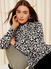 Friends Like These Camel Long Sleeve Textured Jersey High Neck Blouse - Image 1 of 4