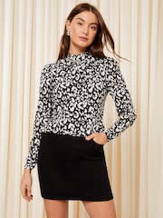 Friends Like These Camel Long Sleeve Textured Jersey High Neck Blouse - Image 2 of 4