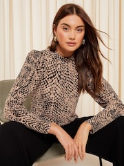Friends Like These Snake Long Sleeve Textured Jersey High Neck Blouse - Image 1 of 4