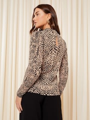 Friends Like These Snake Long Sleeve Textured Jersey High Neck Blouse - Image 4 of 4
