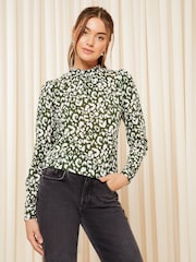 Friends Like These Green Long Sleeve Textured Jersey High Neck Blouse - Image 2 of 4