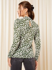Friends Like These Green Long Sleeve Textured Jersey High Neck Blouse - Image 3 of 4