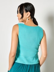 Apricot Green Tie Front Linen Waistcoat - Image 2 of 4