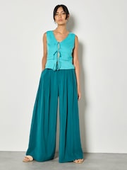 Apricot Green Tie Front Linen Waistcoat - Image 3 of 4