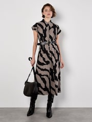 Natural - Apricot Zebra Print Shirt Midi Dress - Imagen 1 de 4