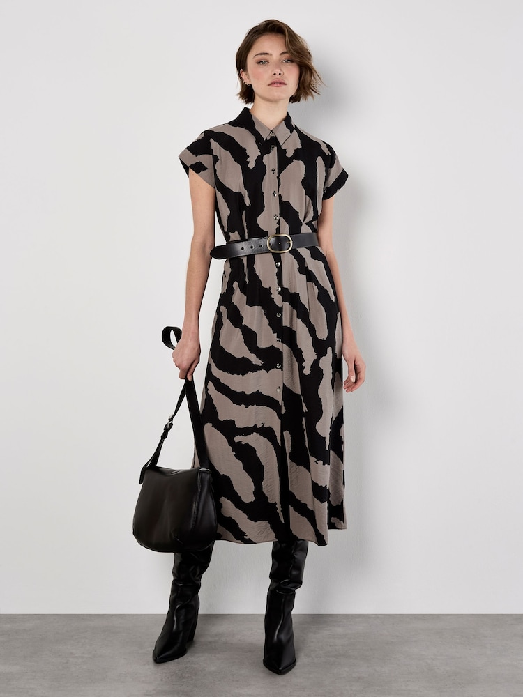 Natural - Apricot Zebra Print Shirt Midi Dress - Imagen 1 de 4