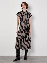 Natural - Apricot Zebra Print Shirt Midi Dress - Imagen 3 de 4