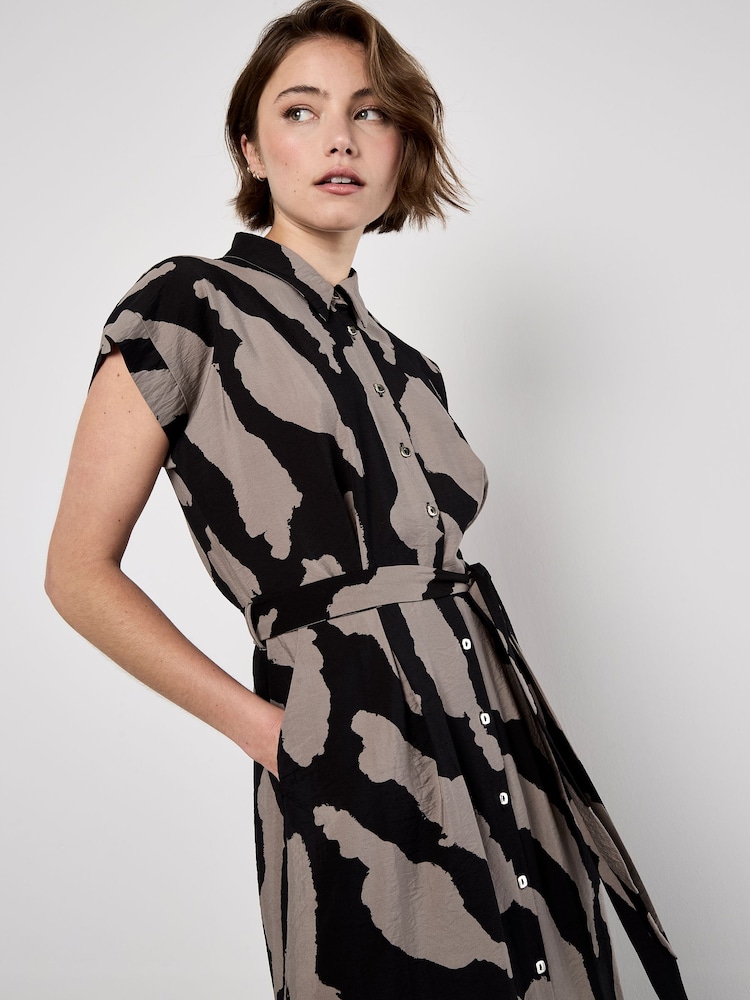 Natural - Apricot Zebra Print Shirt Midi Dress - Imagen 4 de 4