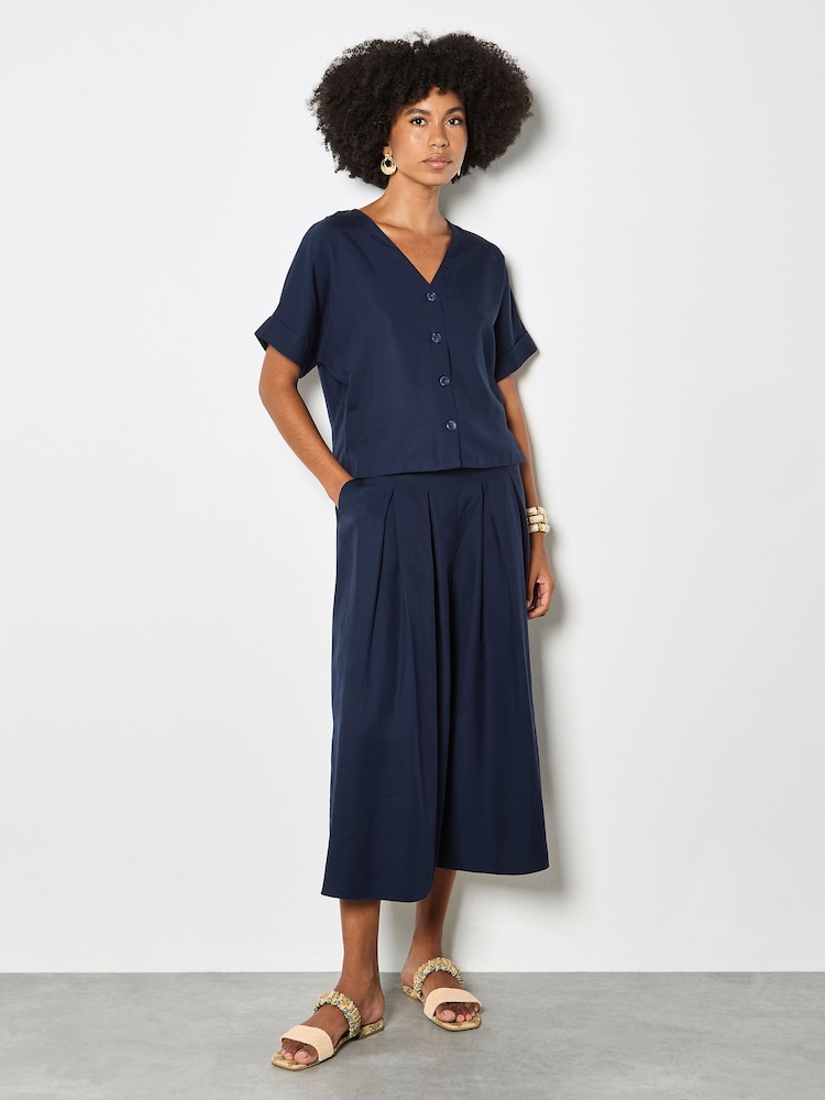 Apricot Blue Pleated Wide-Leg Culotte Trousers - Image 2 of 5 Apricot Blue Pleated Wide-Leg Culotte Trousers - Image 2 of 5