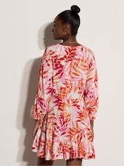 Apricot Pink Tropical Leaf Mini Dress - Image 2 of 4
