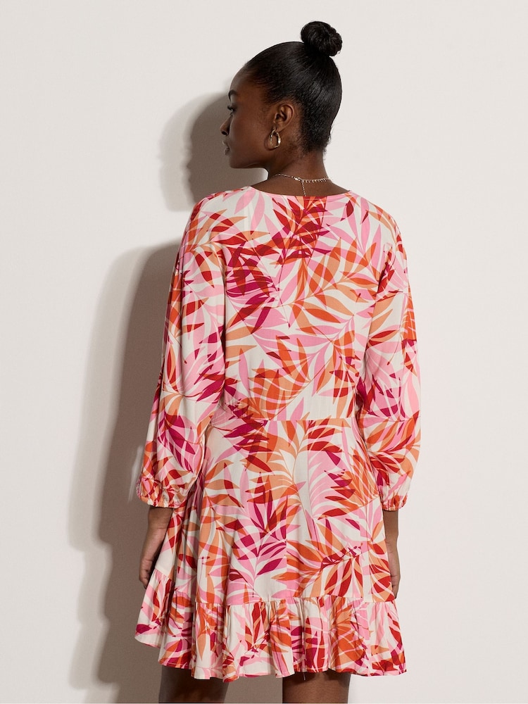 Apricot Pink Tropical Leaf Mini Dress - Image 2 of 4 Apricot Pink Tropical Leaf Mini Dress - Image 2 of 4