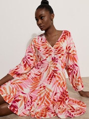 Apricot Pink Tropical Leaf Mini Dress - Image 3 of 4
