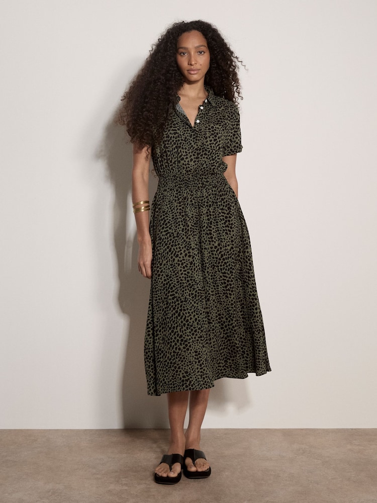 Verde - Apricot Animal Spot Print Shirt Midi Dress - Imagen 1 de 5