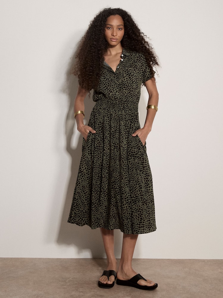 Verde - Apricot Animal Spot Print Shirt Midi Dress - Imagen 2 de 5