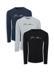 Threadbare Grey Long Sleeve 100% Cotton T-Shirts 3 Pack - Image 1 of 3