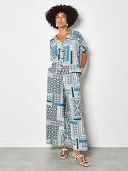 Apricot Blue Folk Patchwork Wide Leg Trousers - Image 1 of 5