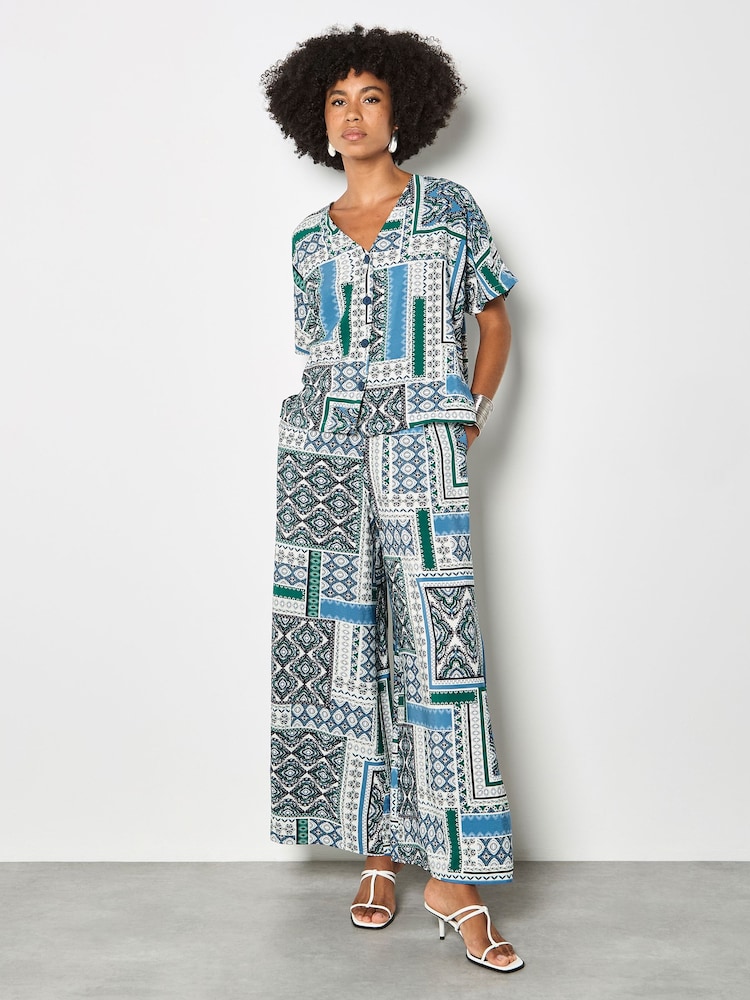 Apricot Blue Folk Patchwork Wide Leg Trousers - Image 1 of 5