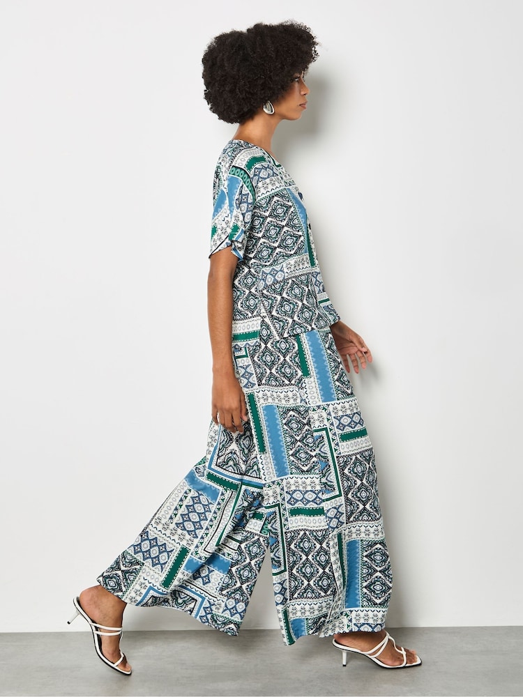 Apricot Blue Folk Patchwork Wide Leg Trousers - Image 2 of 5