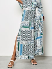 Apricot Blue Folk Patchwork Wide Leg Trousers - Image 3 of 5