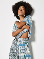 Apricot Blue Folk Patchwork Wide Leg Trousers - Image 4 of 5