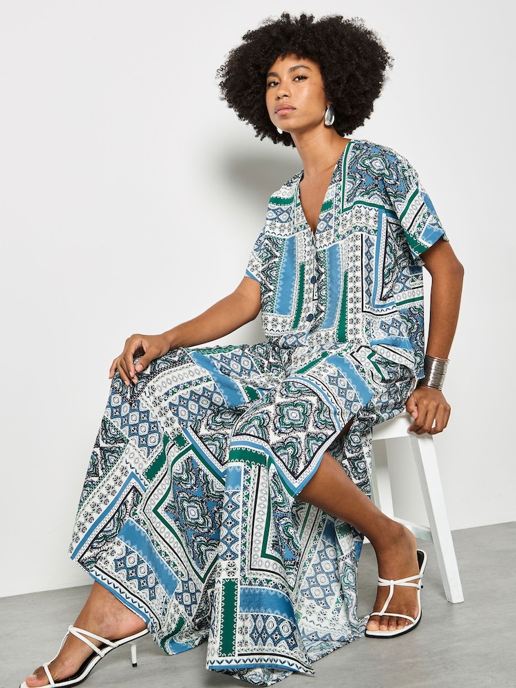 Apricot Blue Folk Patchwork Wide Leg Trousers - Image 5 of 5