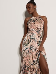 Apricot Natural Tropical Leaf Satin Maxi Dress - Image 3 of 4