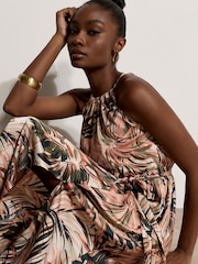 Apricot Natural Tropical Leaf Satin Maxi Dress - Image 4 of 4