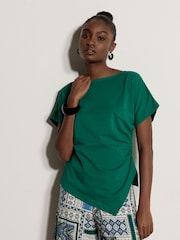 Apricot Green Asymmetric Hem Jersey T-Shirt - Image 1 of 4