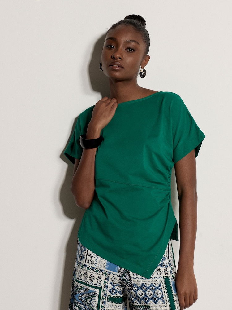 Apricot Green Asymmetric Hem Jersey T-Shirt - Image 1 of 4 Apricot Green Asymmetric Hem Jersey T-Shirt - Image 1 of 4