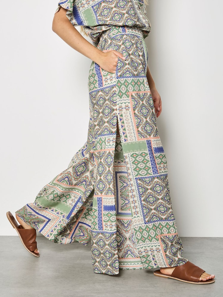 Apricot Natural Folk Patchwork Wide Leg Trousers - Image 1 of 5